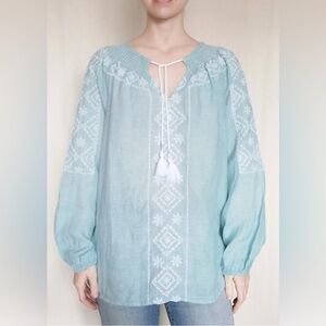 Joie light green liken shirt with tassels embroidery XS